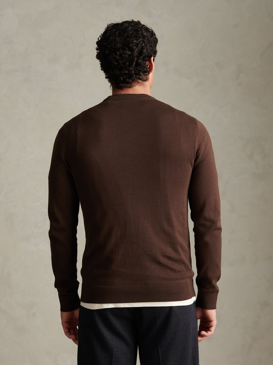 Mens Double Horsemen Cotton Knit Crew Jumper Bracken