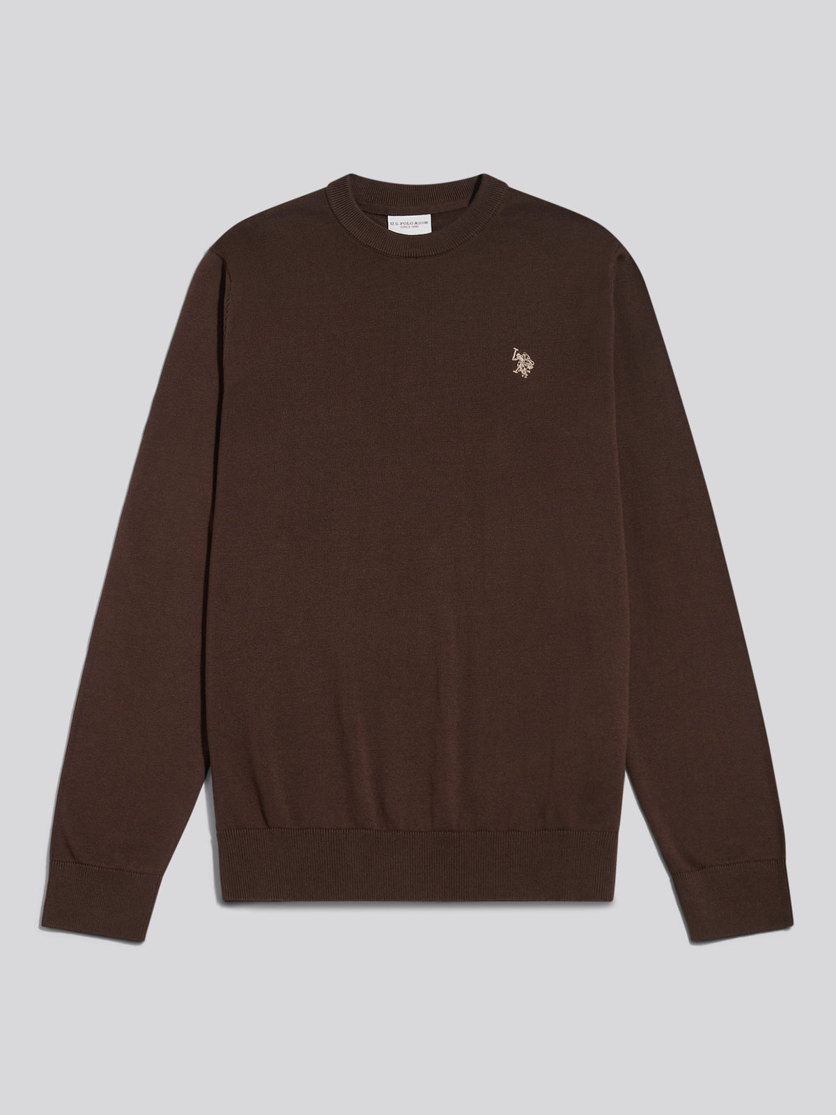 Mens Double Horsemen Cotton Knit Crew Jumper Bracken