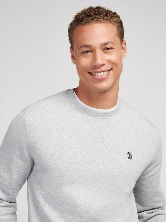 Mens Double Horsemen Crew Mid Grey Marl