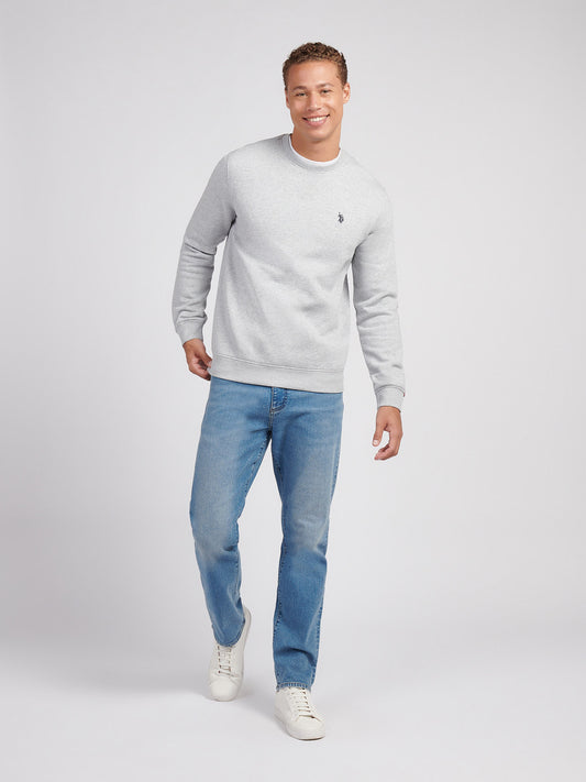 Mens Double Horsemen Crew Mid Grey Marl