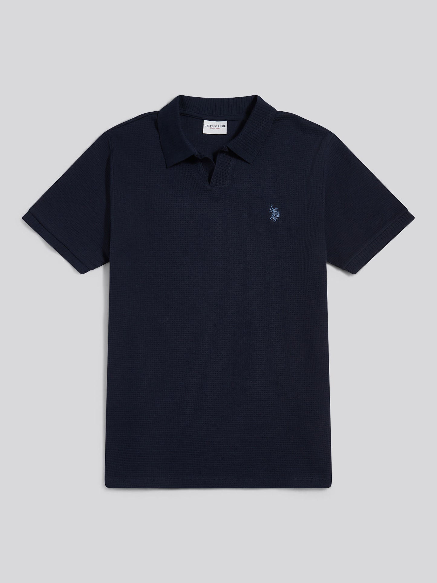 Mens Waffle Open Collar Polo Shirt Dark Sapphire Navy / Moonlight Blue DHM