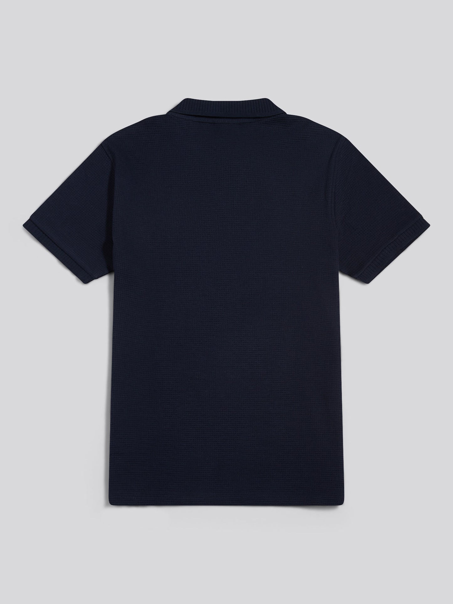 Mens Waffle Open Collar Polo Shirt Dark Sapphire Navy / Moonlight Blue DHM
