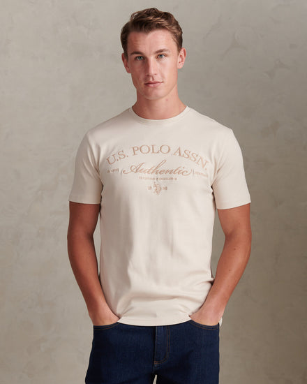 Mens Arch Script Graphic T-Shirt Beige