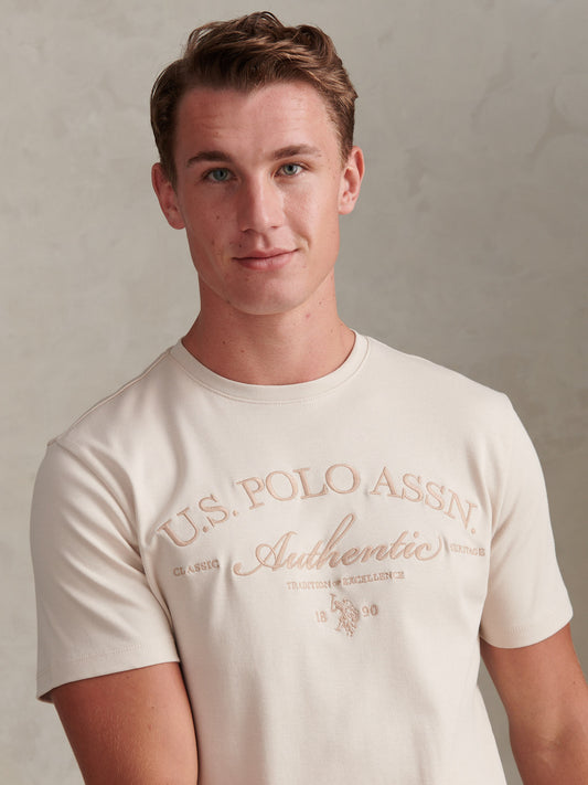 Mens Arch Script Graphic T-Shirt Beige