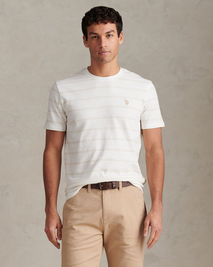 Mens Terry Stripe T-Shirt Whisper White