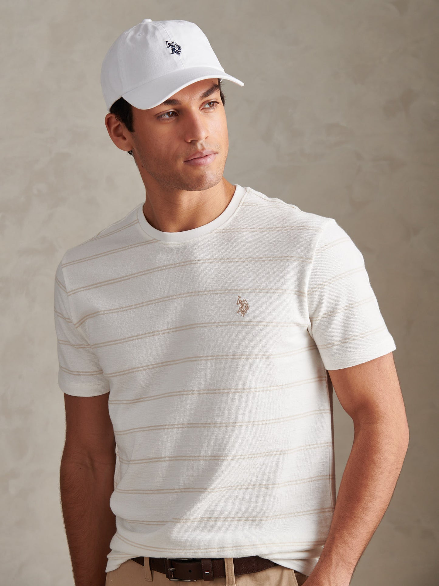 Mens Terry Stripe T-Shirt Whisper White
