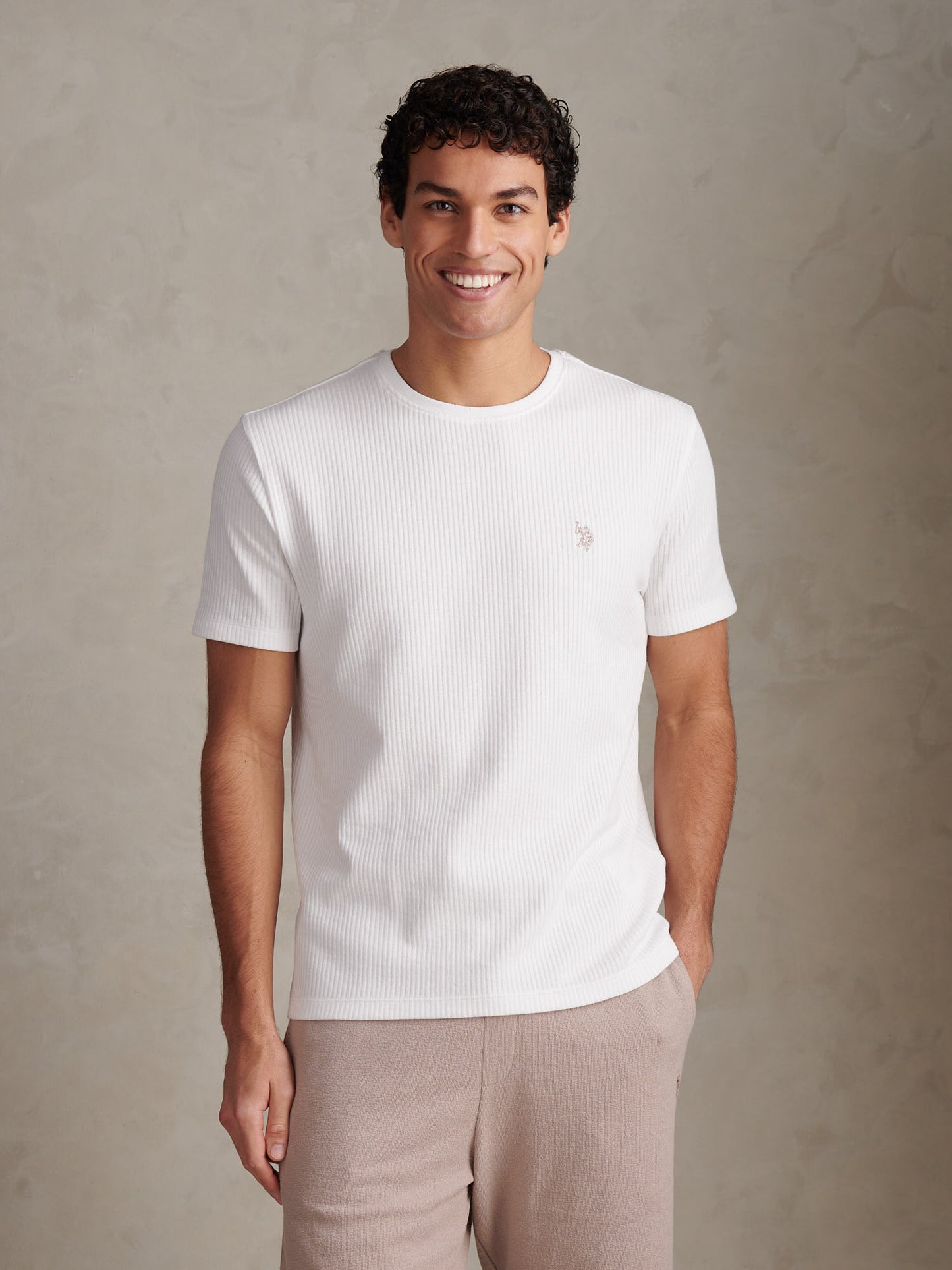 Mens Rib Texture T-Shirt Bright White
