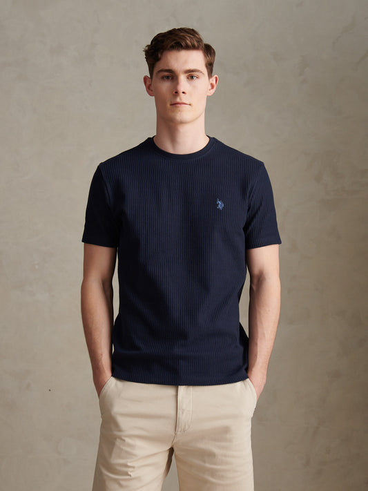 Mens Rib Texture T-Shirt Dark Sapphire Navy