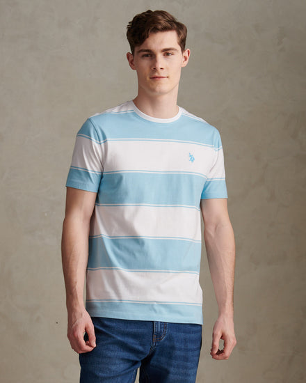 Mens Wide Stripe T-Shirt Air Blue