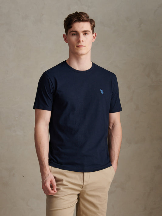Mens Subtle Texture Double Horsemen T-Shirt Dark Sapphire Navy