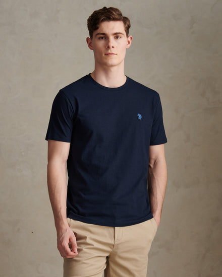 Mens Subtle Texture Double Horsemen T-Shirt Dark Sapphire Navy