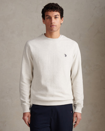 Mens Vertical Texture Double Horsemen Sweatshirt Light Grey Marl