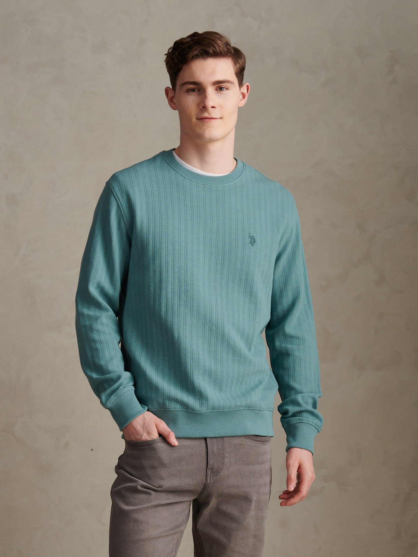 Mens Vertical Texture Double Horsemen Sweatshirt Arctic