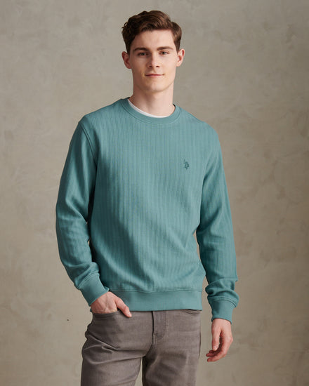 Mens Vertical Texture Double Horsemen Sweatshirt Arctic