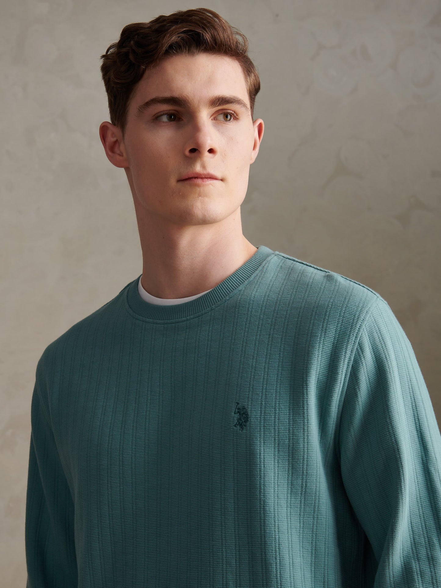 Mens Vertical Texture Double Horsemen Sweatshirt Arctic