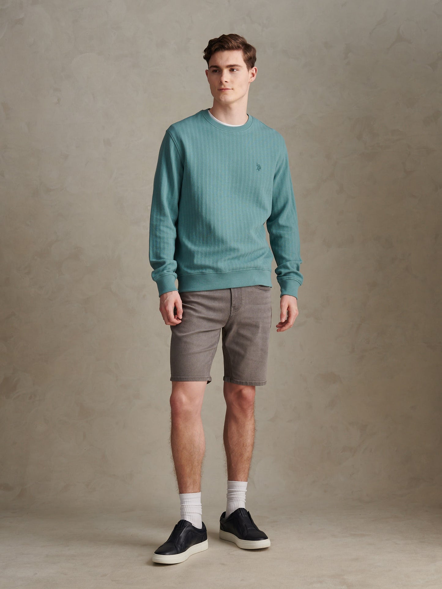 Mens Vertical Texture Double Horsemen Sweatshirt Arctic