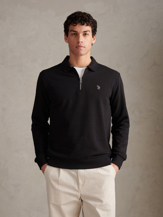 Mens Loopback Zip Polo Sweatshirt Black