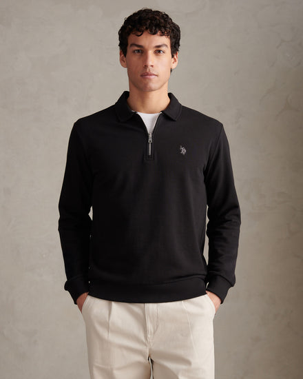 Mens Loopback Zip Polo Sweatshirt Black