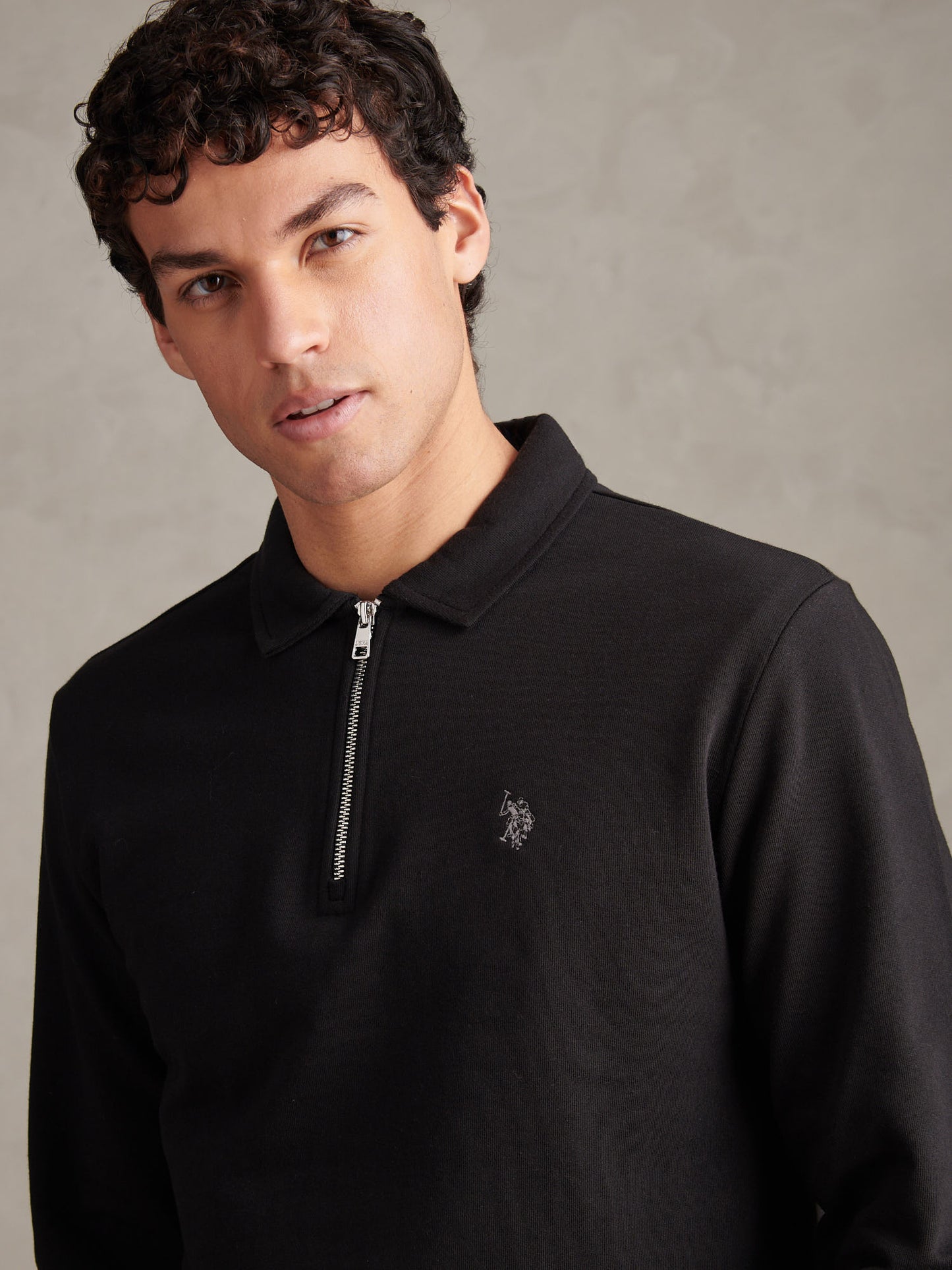 Mens Loopback Zip Polo Sweatshirt Black