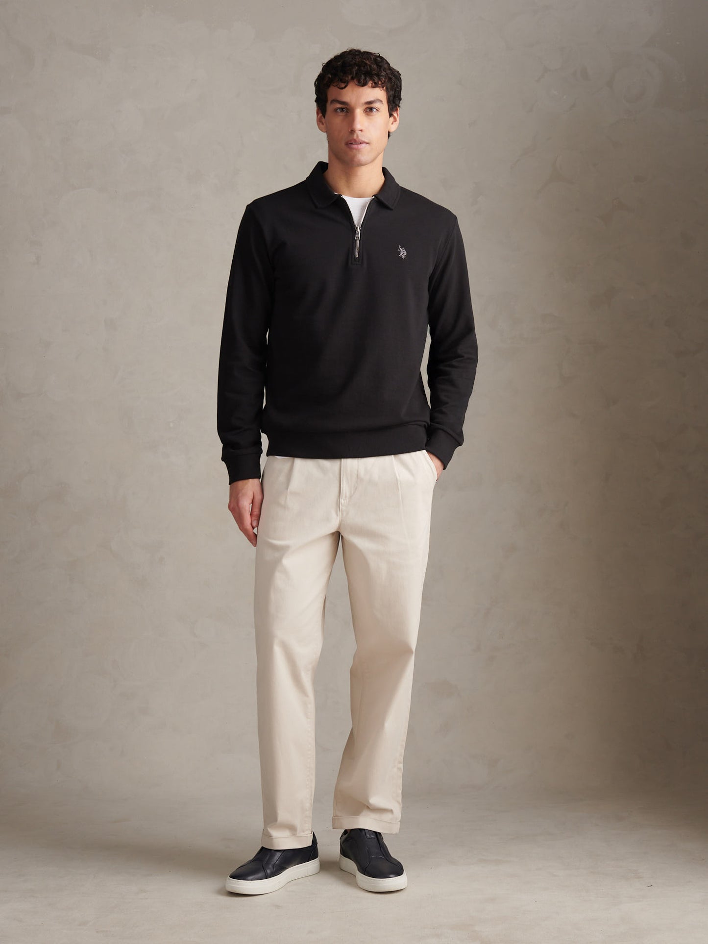 Mens Loopback Zip Polo Sweatshirt Black