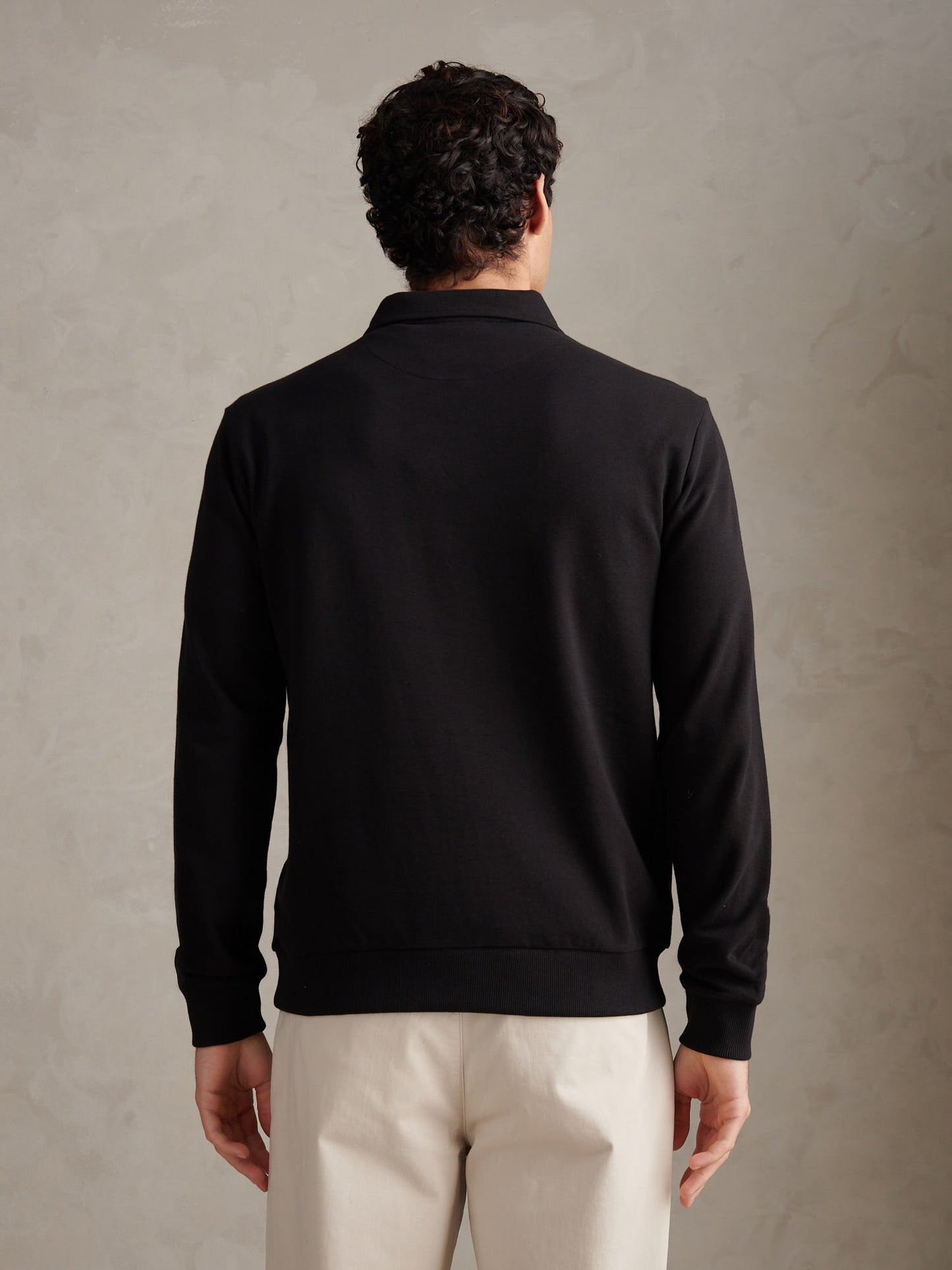 Mens Loopback Zip Polo Sweatshirt Black