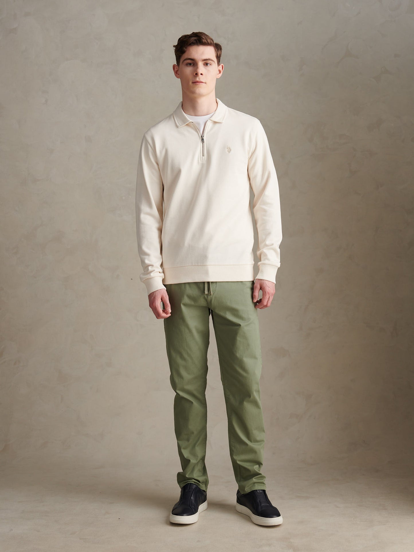 Mens Loopback Zip Polo Sweatshirt Whisper White