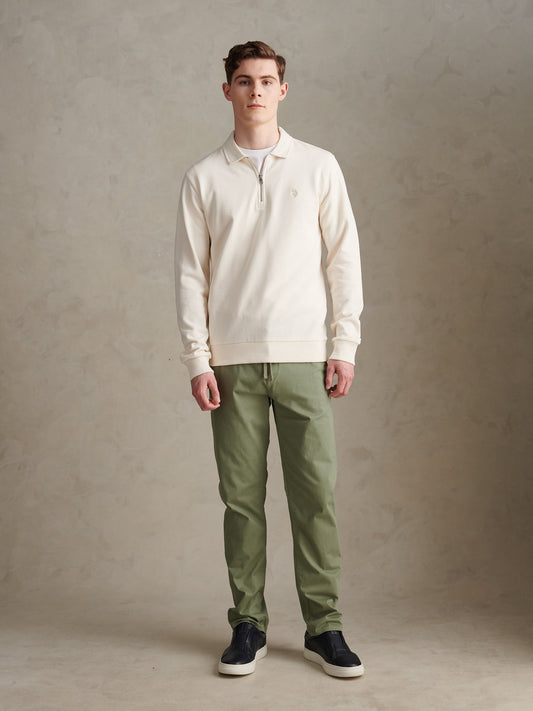 Mens Loopback Zip Polo Sweatshirt Whisper White