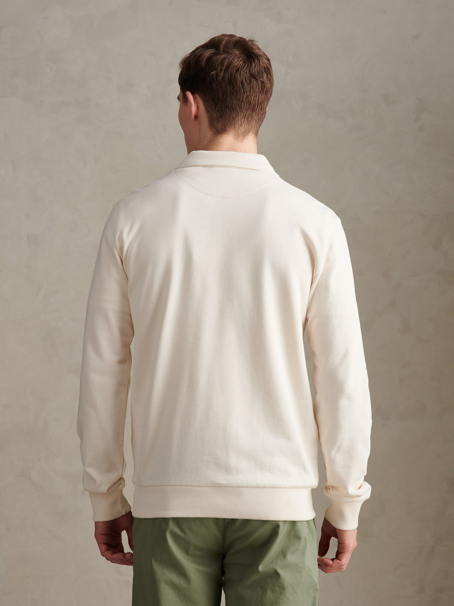 Mens Loopback Zip Polo Sweatshirt Whisper White