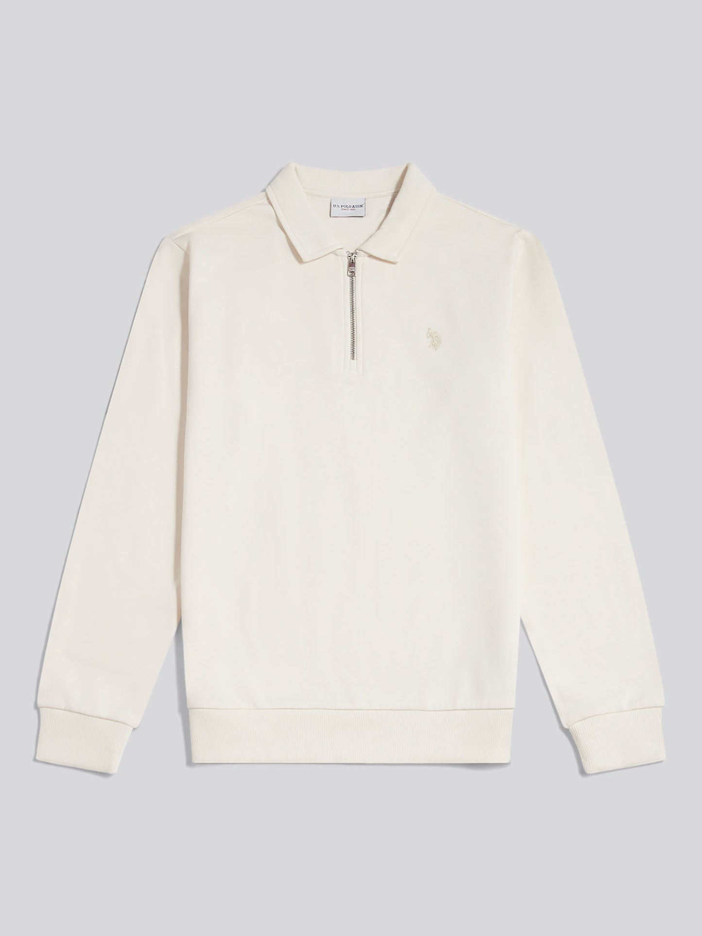 Mens Loopback Zip Polo Sweatshirt Whisper White