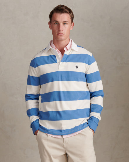 Mens Classic Stripe Rugby Shirt Whisper White