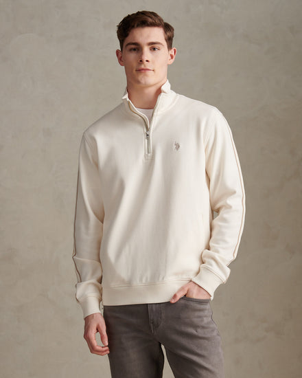 Mens Interlock Taped Funnel Sweatshirt Whisper White