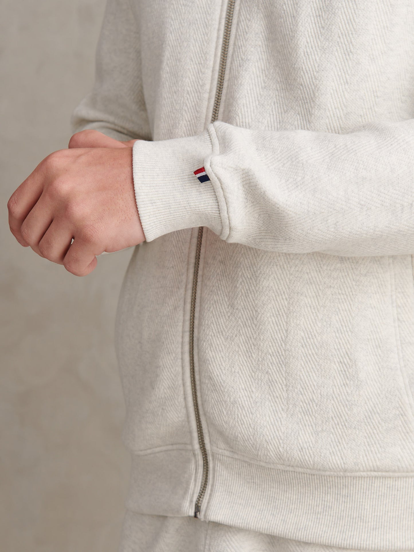 Mens Herringbone Zip Funnel Sweatshirt Light Grey Marl