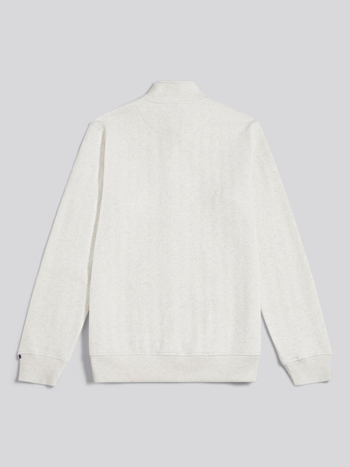 Mens Herringbone Zip Funnel Sweatshirt Light Grey Marl