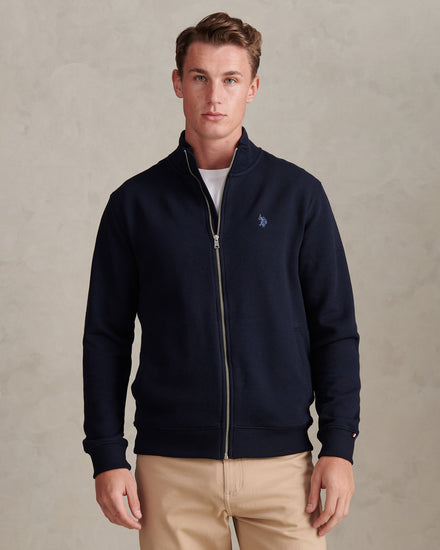 Mens Herringbone Zip Funnel Sweatshirt Dark Sapphire Navy / Moonlight Blue DHM