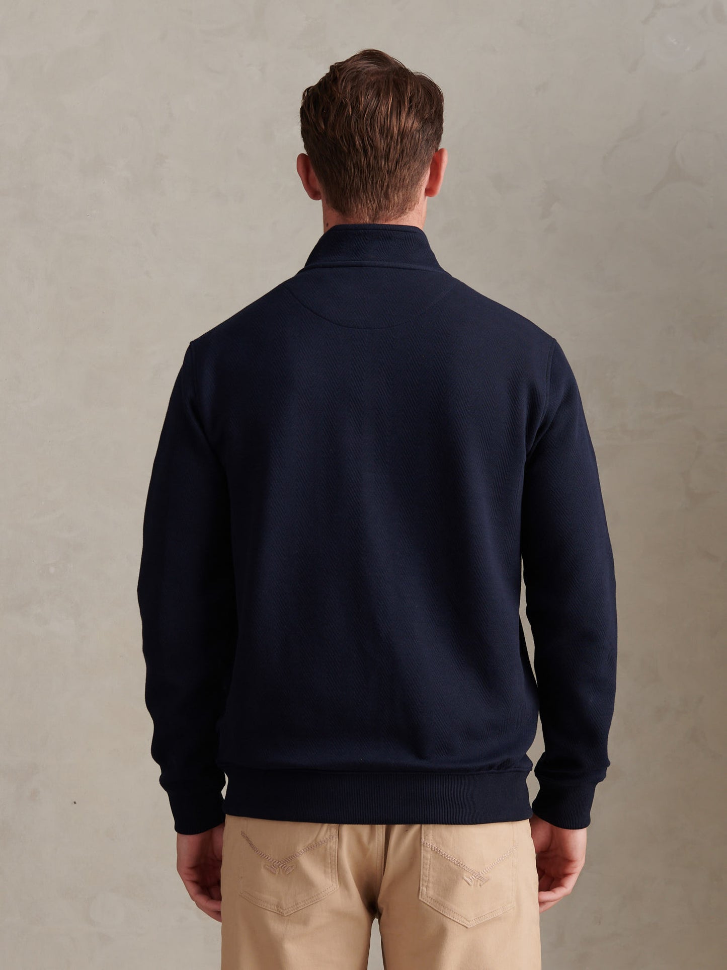 Mens Herringbone Zip Funnel Sweatshirt Dark Sapphire Navy / Moonlight Blue DHM