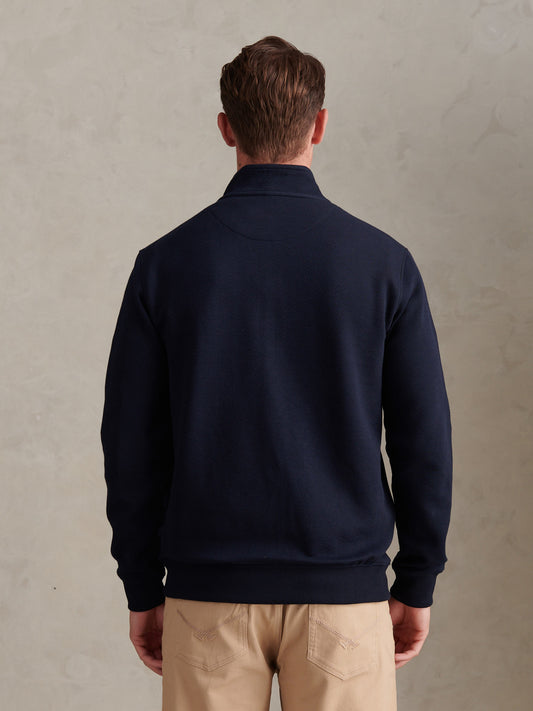 Mens Herringbone Zip Funnel Sweatshirt Dark Sapphire Navy / Moonlight Blue DHM