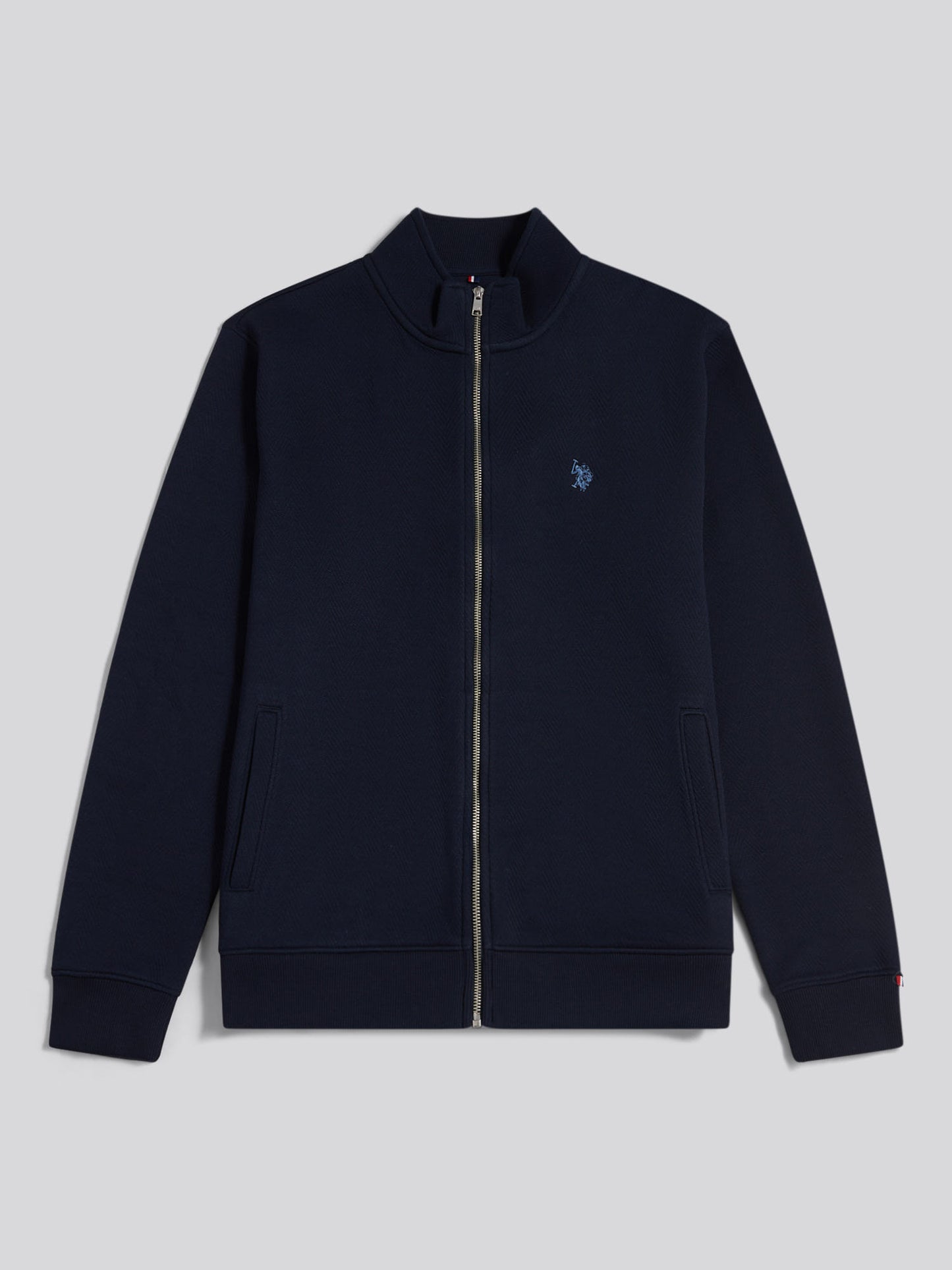 Mens Herringbone Zip Funnel Sweatshirt Dark Sapphire Navy / Moonlight Blue DHM