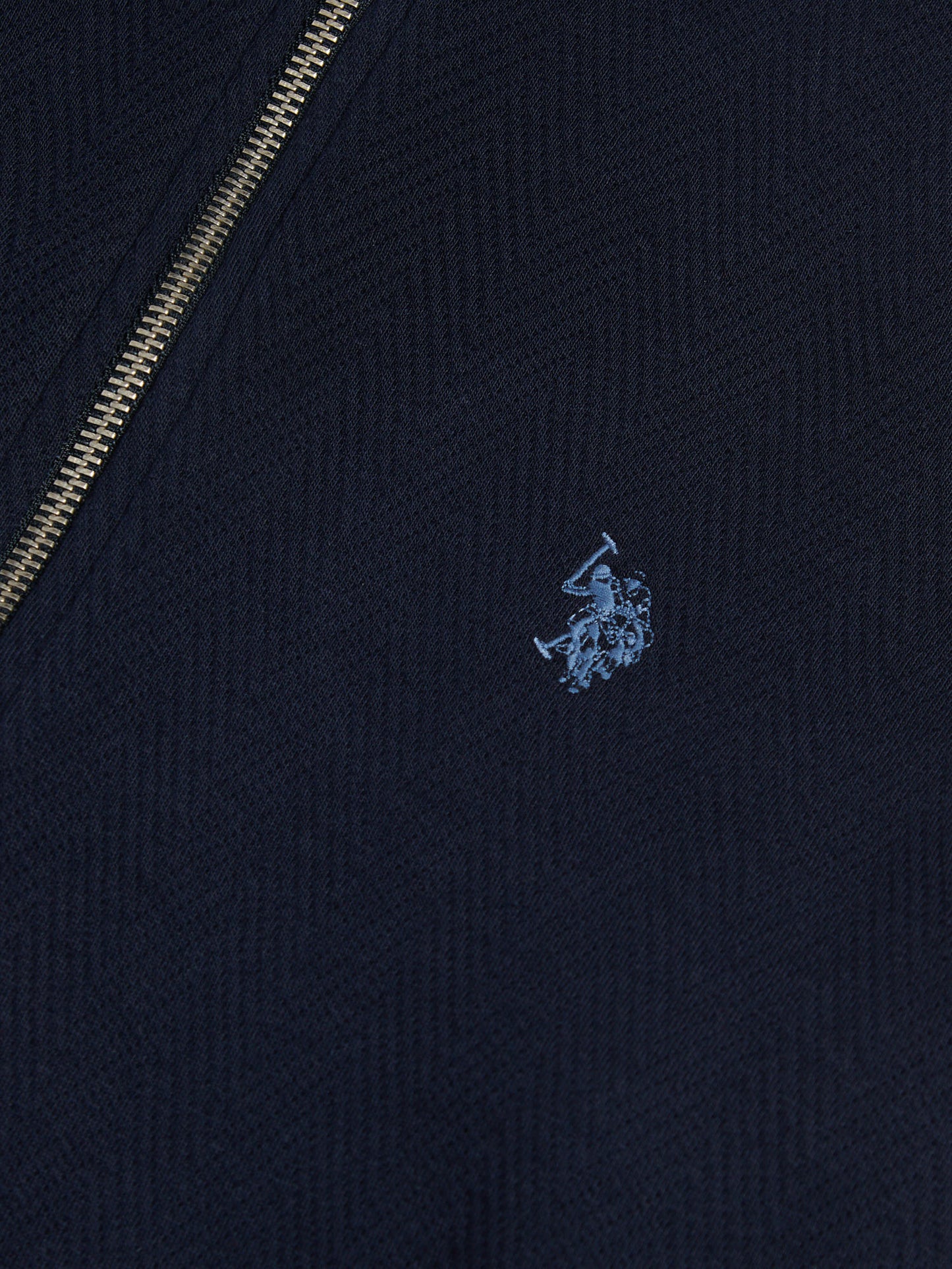 Mens Herringbone Zip Funnel Sweatshirt Dark Sapphire Navy / Moonlight Blue DHM