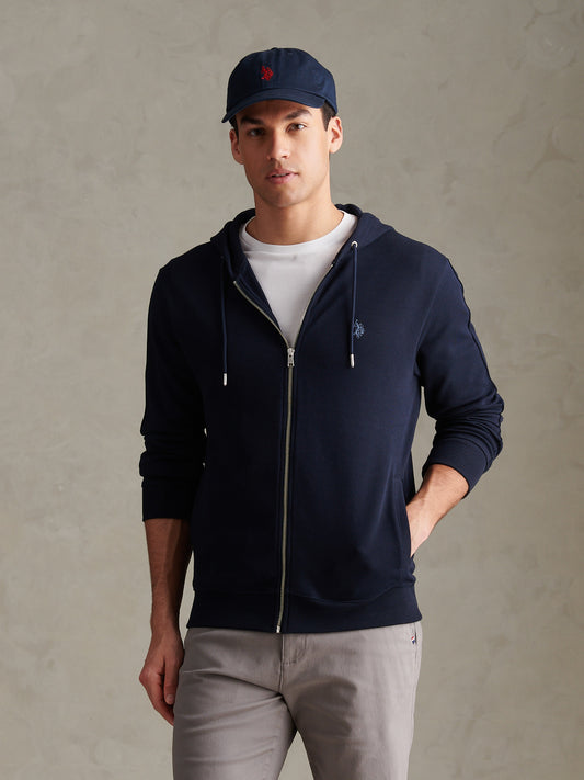 Mens Double Horsemen Interlock Zip Hoodie Dark Sapphire Navy