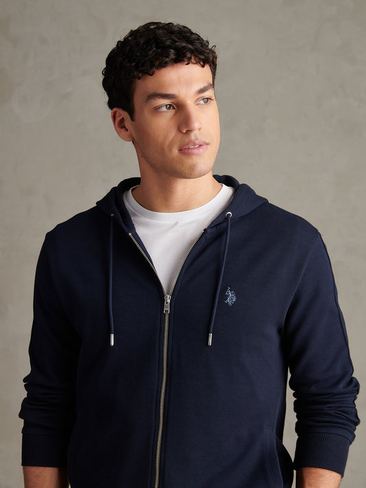 Mens Double Horsemen Interlock Zip Hoodie Dark Sapphire Navy