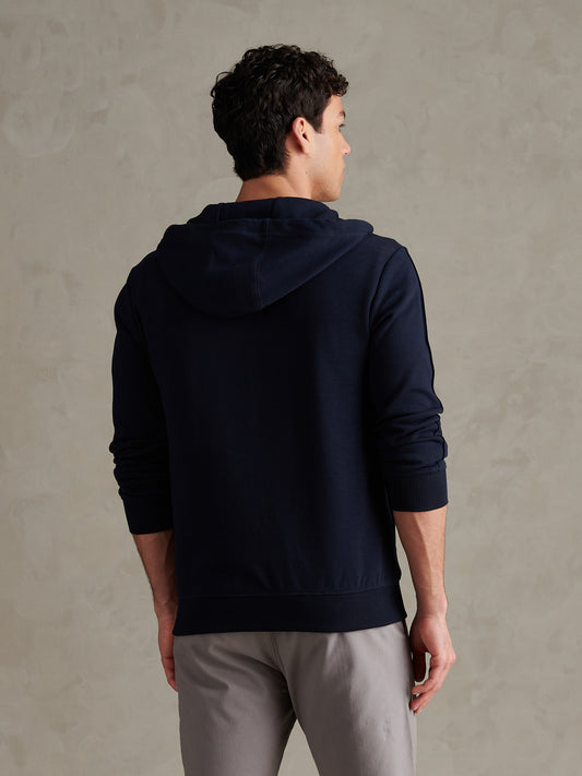 Mens Double Horsemen Interlock Zip Hoodie Dark Sapphire Navy