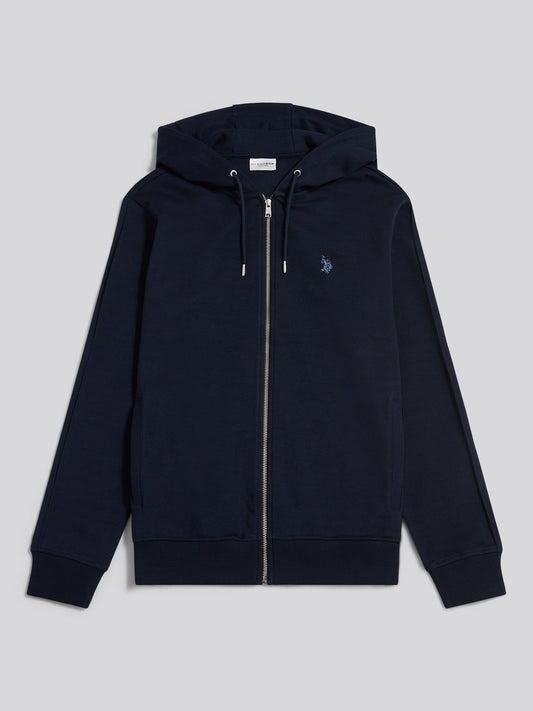 Mens Double Horsemen Interlock Zip Hoodie Dark Sapphire Navy