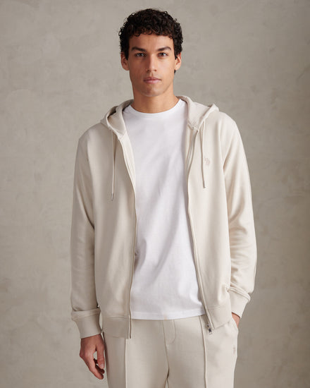 Mens Double Horsemen Interlock Zip Hoodie Beige