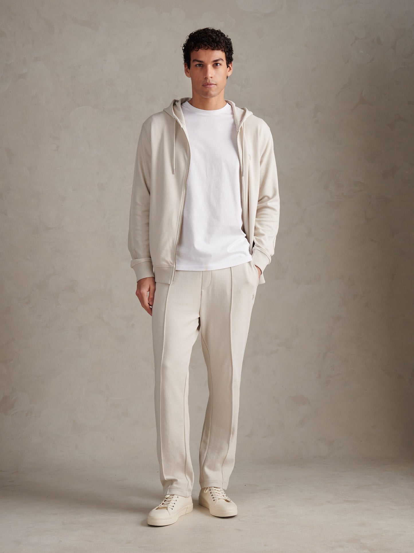 Mens Double Horsemen Interlock Zip Hoodie Beige