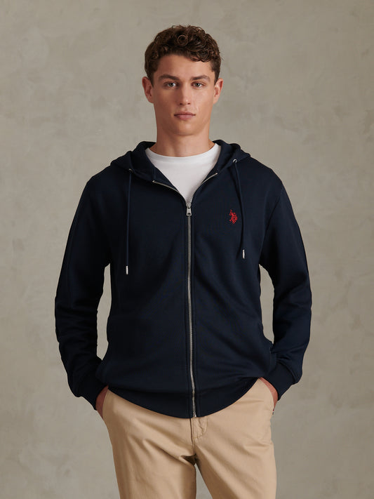 Mens Double Horsemen Interlock Zip Hoodie Dark Sapphire Navy / Haute Red DHM