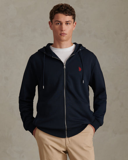 Mens Double Horsemen Interlock Zip Hoodie Dark Sapphire Navy / Haute Red DHM