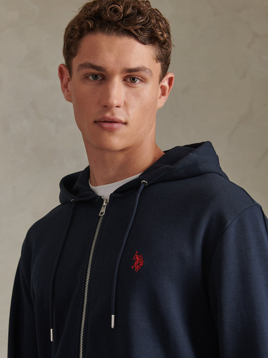 Mens Double Horsemen Interlock Zip Hoodie Dark Sapphire Navy / Haute Red DHM