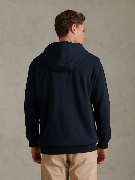 Mens Double Horsemen Interlock Zip Hoodie Dark Sapphire Navy / Haute Red DHM