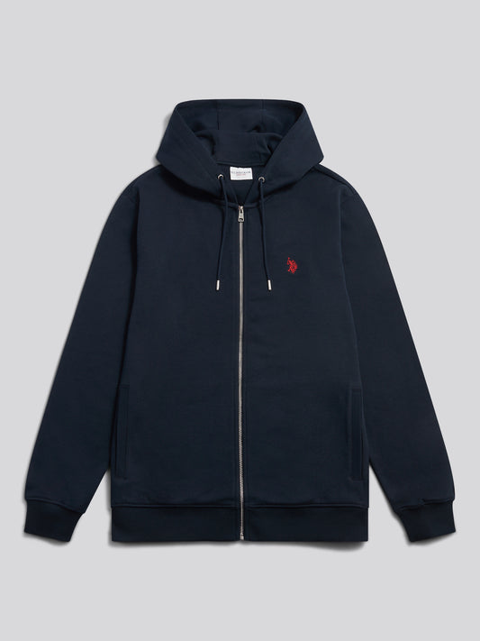 Mens Double Horsemen Interlock Zip Hoodie Dark Sapphire Navy / Haute Red DHM