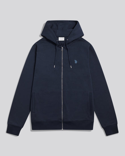 Mens Double Horsemen Interlock Zip Hoodie Dark Sapphire Navy / Haute Red DHM